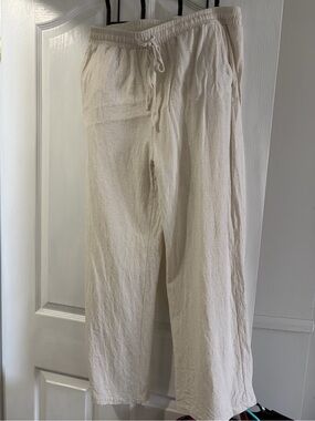 Women’s  Cream Drawstring Casual linen blend wide leg pants. Pants new size L